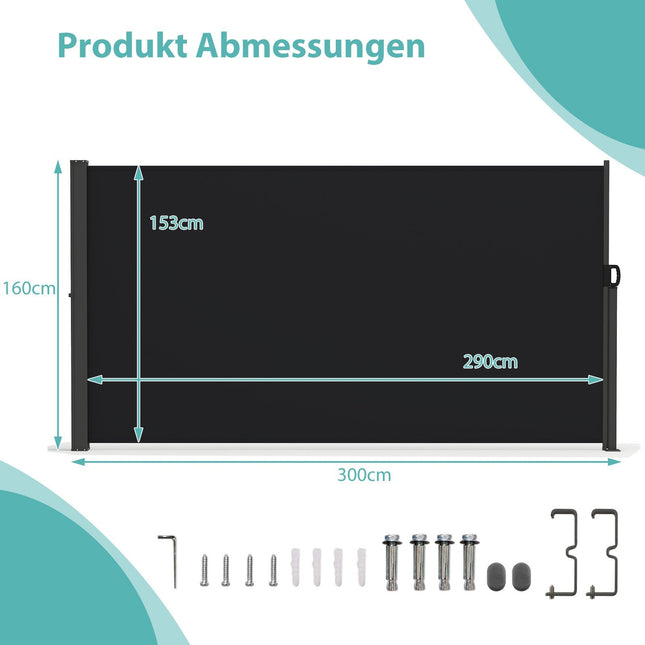 Retractable Side Awning, 300x160 cm, Aluminum, UV-Resistant