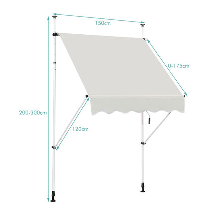 Retractable Sunshade Awning, Adjustable 250x120 cm, Beige