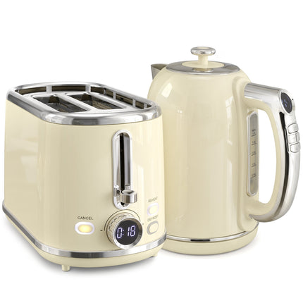 Retro Kettle & Toaster Set with LED Display, Cream