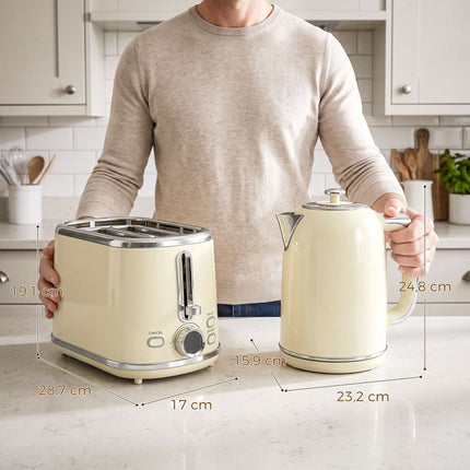 Retro Kettle & Toaster Set with LED Display, Cream