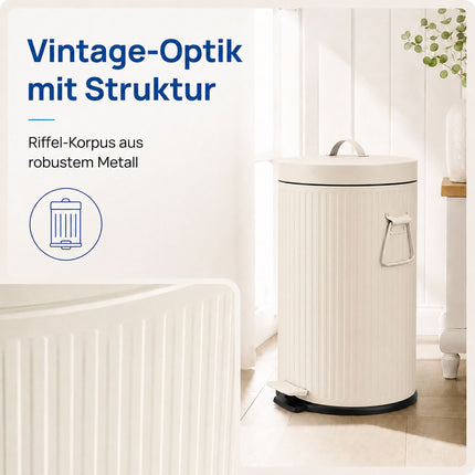 Retro Pedal Bin, 20L Beige – Soft-Close, Vintage Design