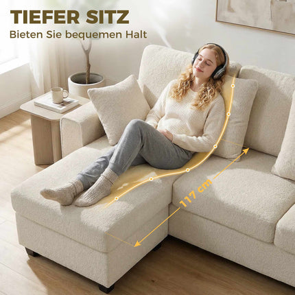 Reversible Chaise 3-Seater Velvet Sofa, Beige, Deep Seats