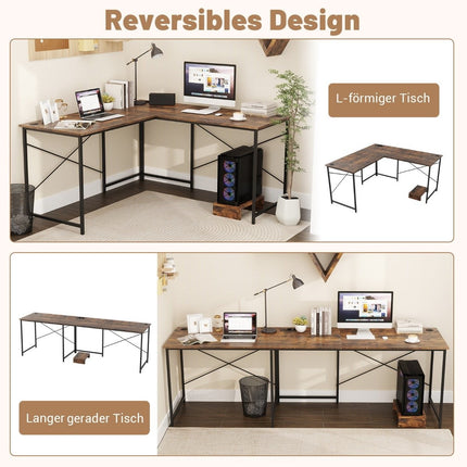 Reversible L-Shaped Desk with Charging Station, Brown