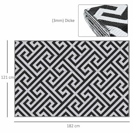 Reversible Outdoor Rug, Durable, Black/White, 121 x 182 cm