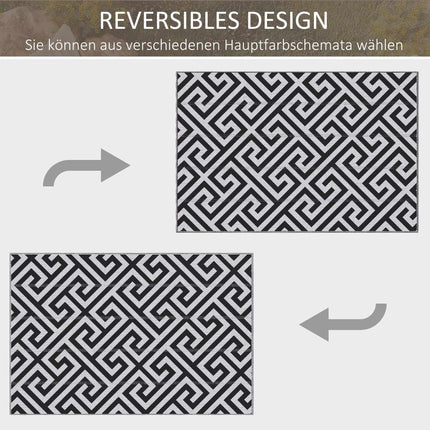 Reversible Outdoor Rug, Durable, Black/White, 121 x 182 cm