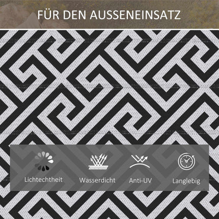 Reversible Outdoor Rug, Durable, Black/White, 121 x 182 cm