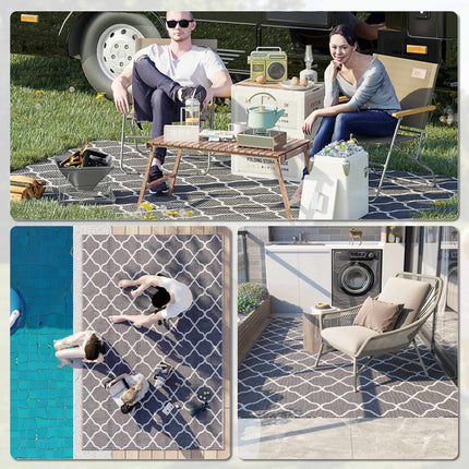Reversible Outdoor Rug, Waterproof, 182x274 cm, Grey/White