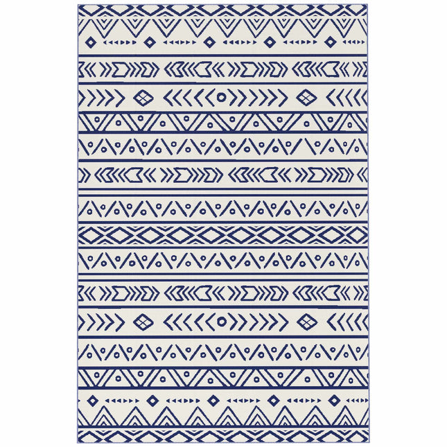 Reversible Outdoor Rug, Weatherproof, 182x274 cm, Blue/White