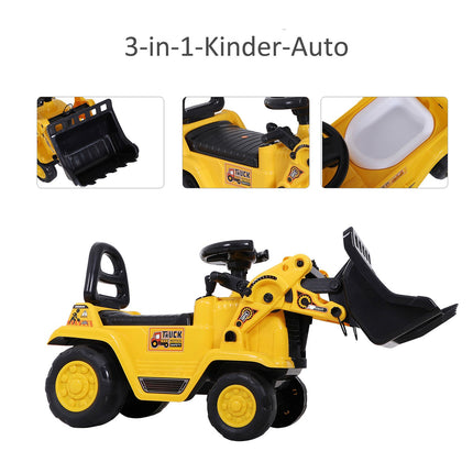 Excavator for children with storage and horn, yellow/black