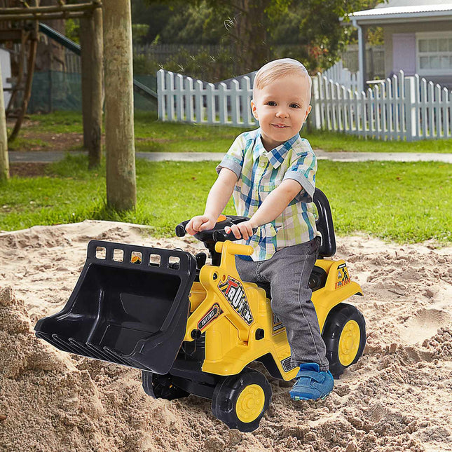 Excavator for children with storage and horn, yellow/black