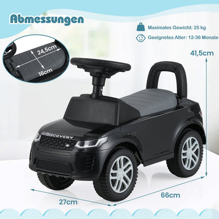 Ride-On Car with Storage – Black Kids Push Toy
