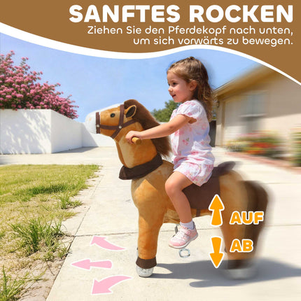 Ride-On Horse for Kids, Soft Fabric, Ages 3-5, Dark Brown