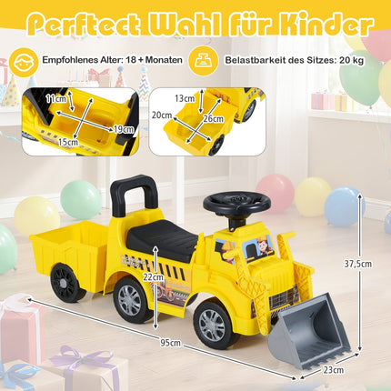 Ride-On Kids Excavator with Detachable Trailer, Yellow