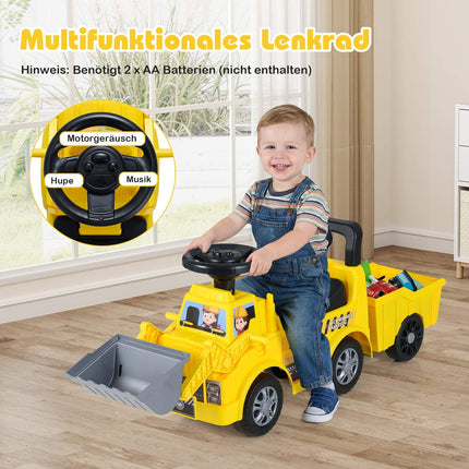 Ride-On Kids Excavator with Detachable Trailer, Yellow