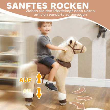 Ride-On Toy Horse for Kids, Plush, Ages 3-5, Brown