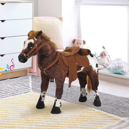 Plush toy horse - Sound, Metal frame, 85 cm - Brown & White
