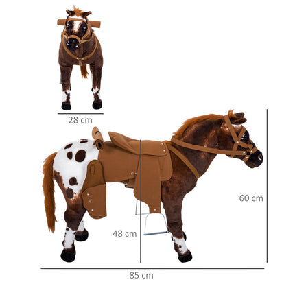 Plush toy horse - Sound, Metal frame, 85 cm - Brown & White