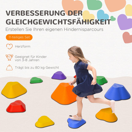 Heart Shaped River Rocks - 11 Pcs, Colorful, Non-Slip, 3-8 Years