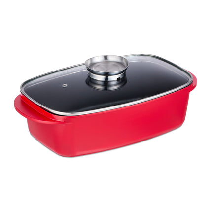 Roaster with lid and seasoning button