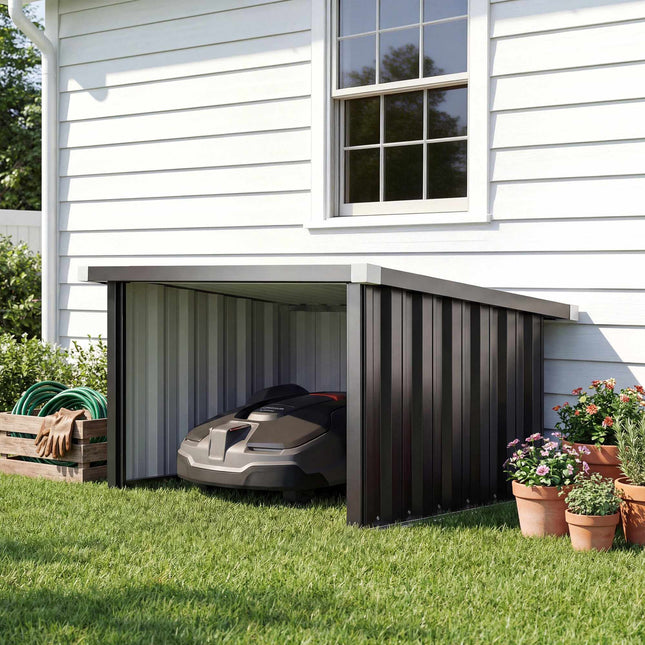 Robotic Lawn Mower Garage, Galvanized Steel, Dark Grey