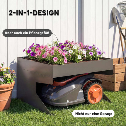 Robotic Lawn Mower Garage with Planter, Galvanized Steel