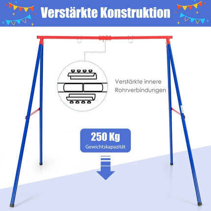 Robust metal swing frame A-frame garden swing frame 194 x 184 x 180 cm red + blue