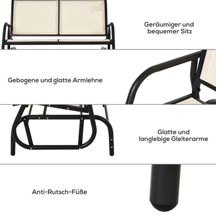 Metal 2-seat rocking bench - Black & Beige 120x70x85 cm