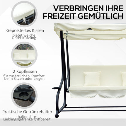 3-seat rocking chair with adjustable roof, cream