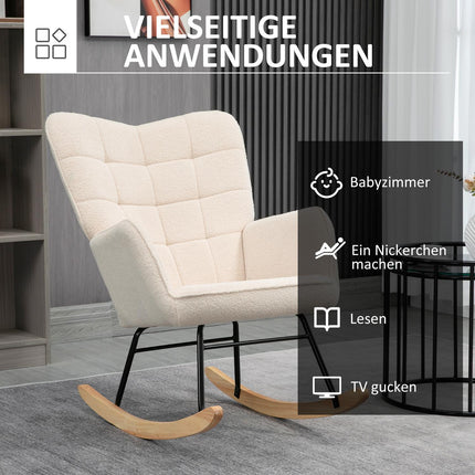 Beige berber fleece rocking chair - 120 kg capacity, bedroom