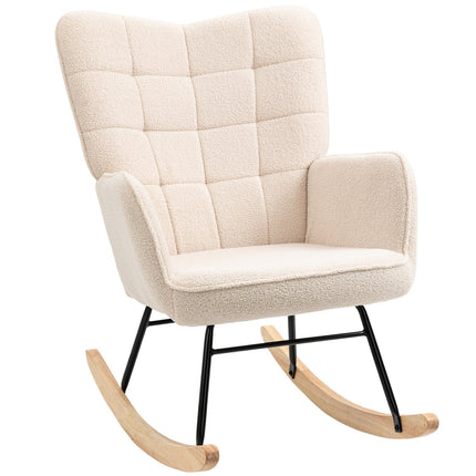 Beige berber fleece rocking chair - 120 kg capacity, bedroom