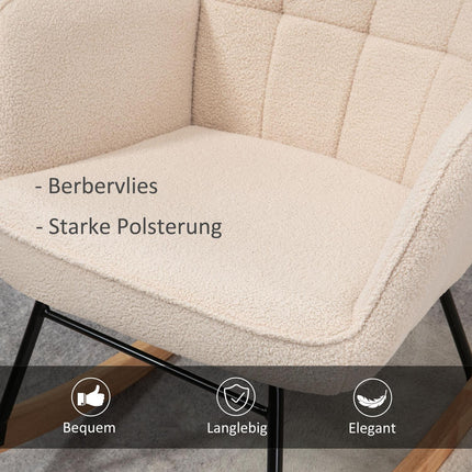 Beige berber fleece rocking chair - 120 kg capacity, bedroom