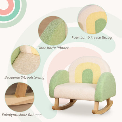 Green Lambskin Rocking Sofa for Kids - Eucalyptus Wood, Age 3+