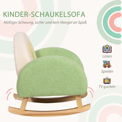Green Lambskin Rocking Sofa for Kids - Eucalyptus Wood, Age 3+