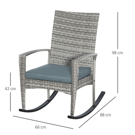 Gray polyrattan garden rocking chair with cushions