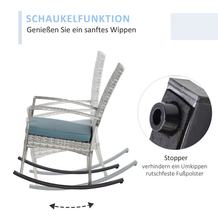 Gray polyrattan garden rocking chair with cushions