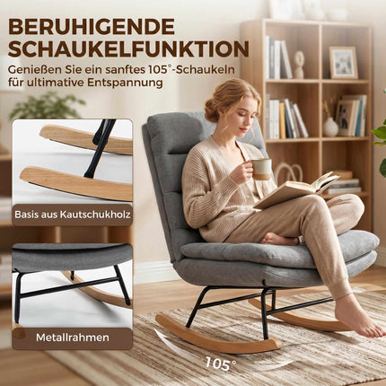 Rocking Chair, Linen-Look Fabric, Lumbar Pillow, Light Grey