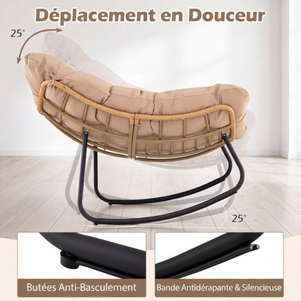 Rocking Chair, PE Rattan, Metal Frame, Thick Cushion, 140 kg