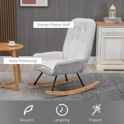 Rocking chair in gray sherpa fleece - padded for relaxation