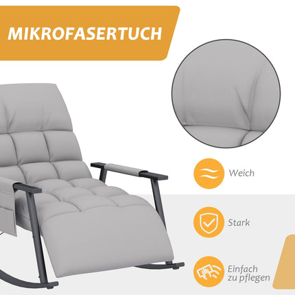Rocking chair microfiber gray with footrest, adjustable backrest