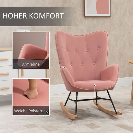 Pink velvet rocking chair – Steel frame, rubber wood