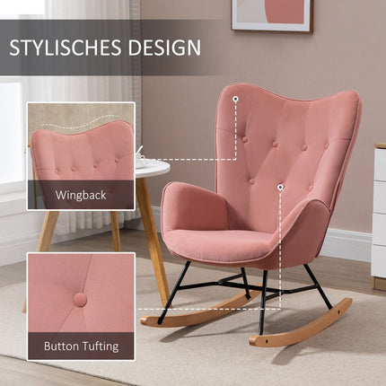 Pink velvet rocking chair – Steel frame, rubber wood