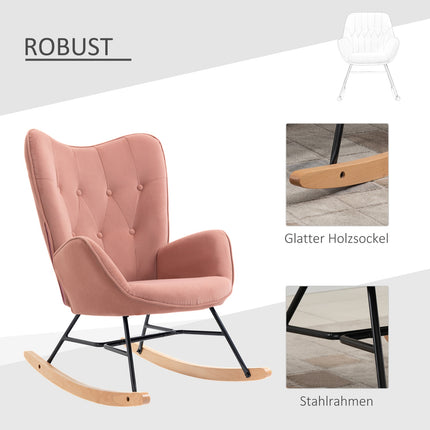 Pink velvet rocking chair – Steel frame, rubber wood