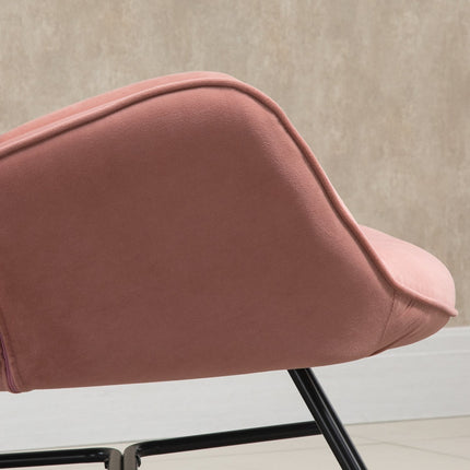 Pink velvet rocking chair – Steel frame, rubber wood