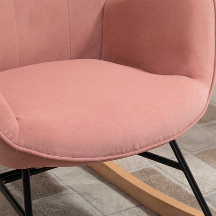 Pink velvet rocking chair – Steel frame, rubber wood