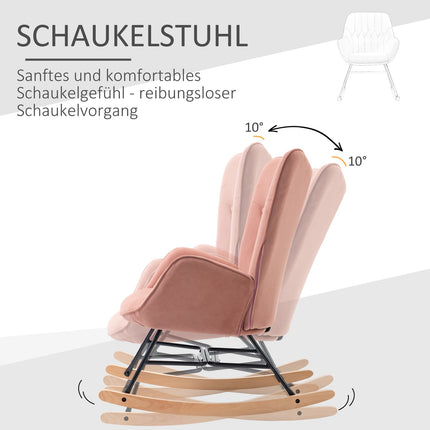 Pink velvet rocking chair – Steel frame, rubber wood