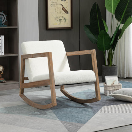 Cream White Rubberwood rocking chair - padded comfort