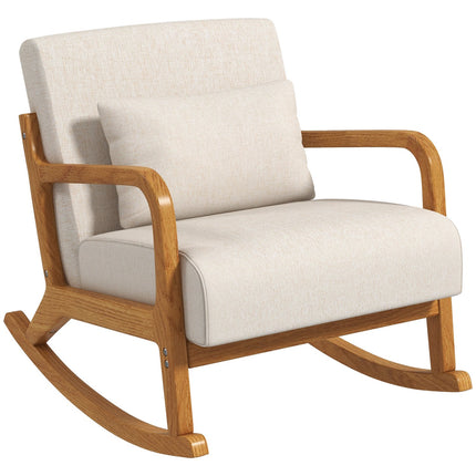 Rocking chair with padded seat, wooden frame, cream