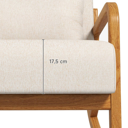 Rocking chair with padded seat, wooden frame, cream
