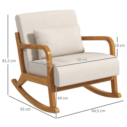 Rocking chair with padded seat, wooden frame, cream