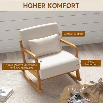 Rocking chair with padded seat, wooden frame, cream